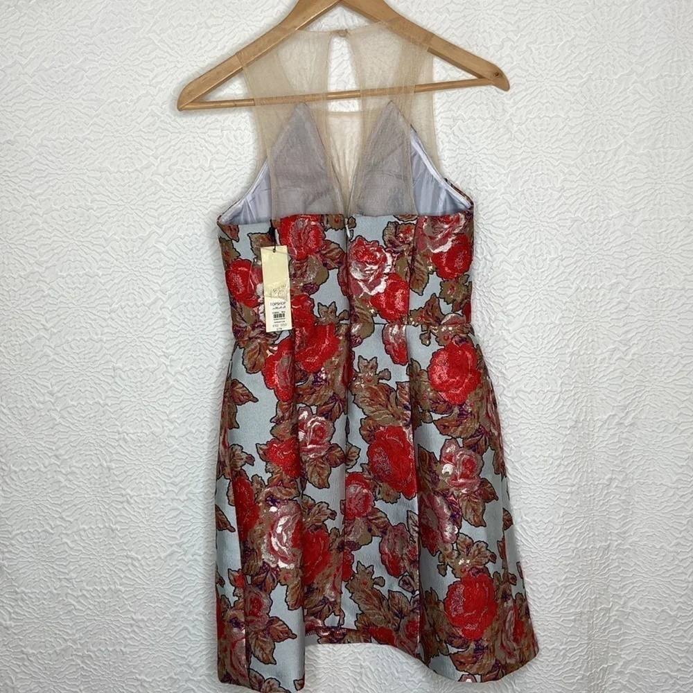 Topshop Women’s Metallic Floral Print Sleeveless Mini Dress Size 4 NWT - Picture 13 of 14